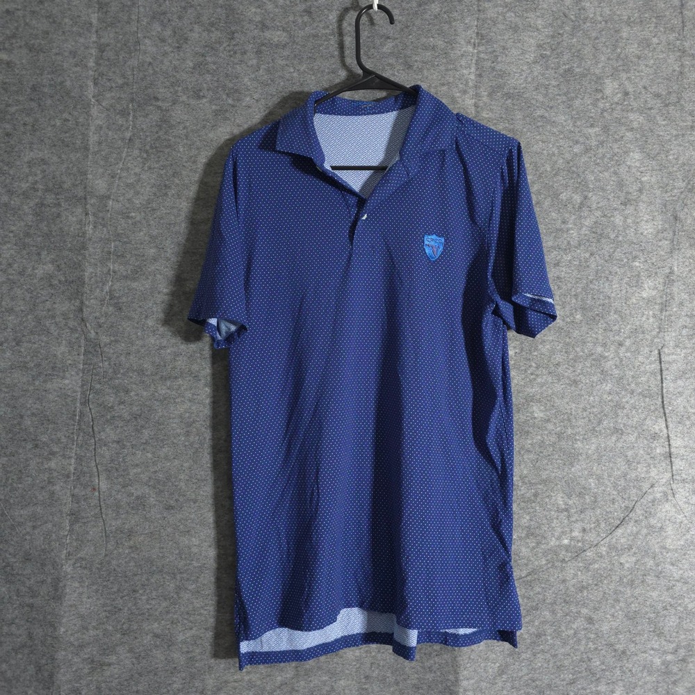 Draddy Sport Polo Shirt Mens Small Blue White Dot Performance Golf Geometric